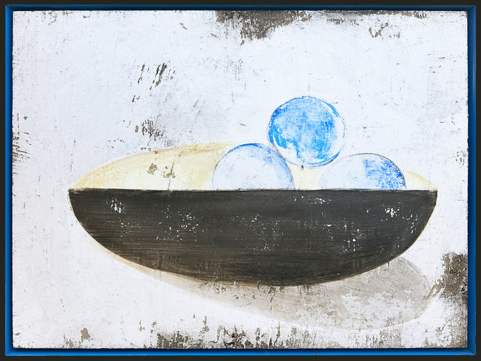 Blue balls in bowl plaster painting