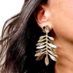 Hand hammered olive branch earrings