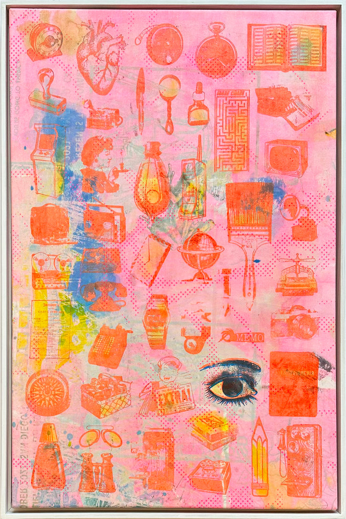'Apps' in pink textile painting