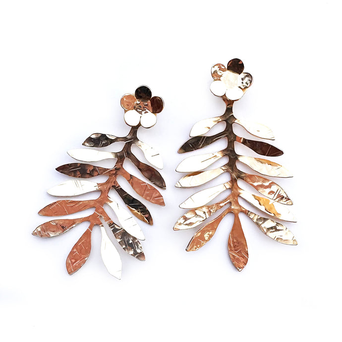 Hand hammered olive branch earrings
