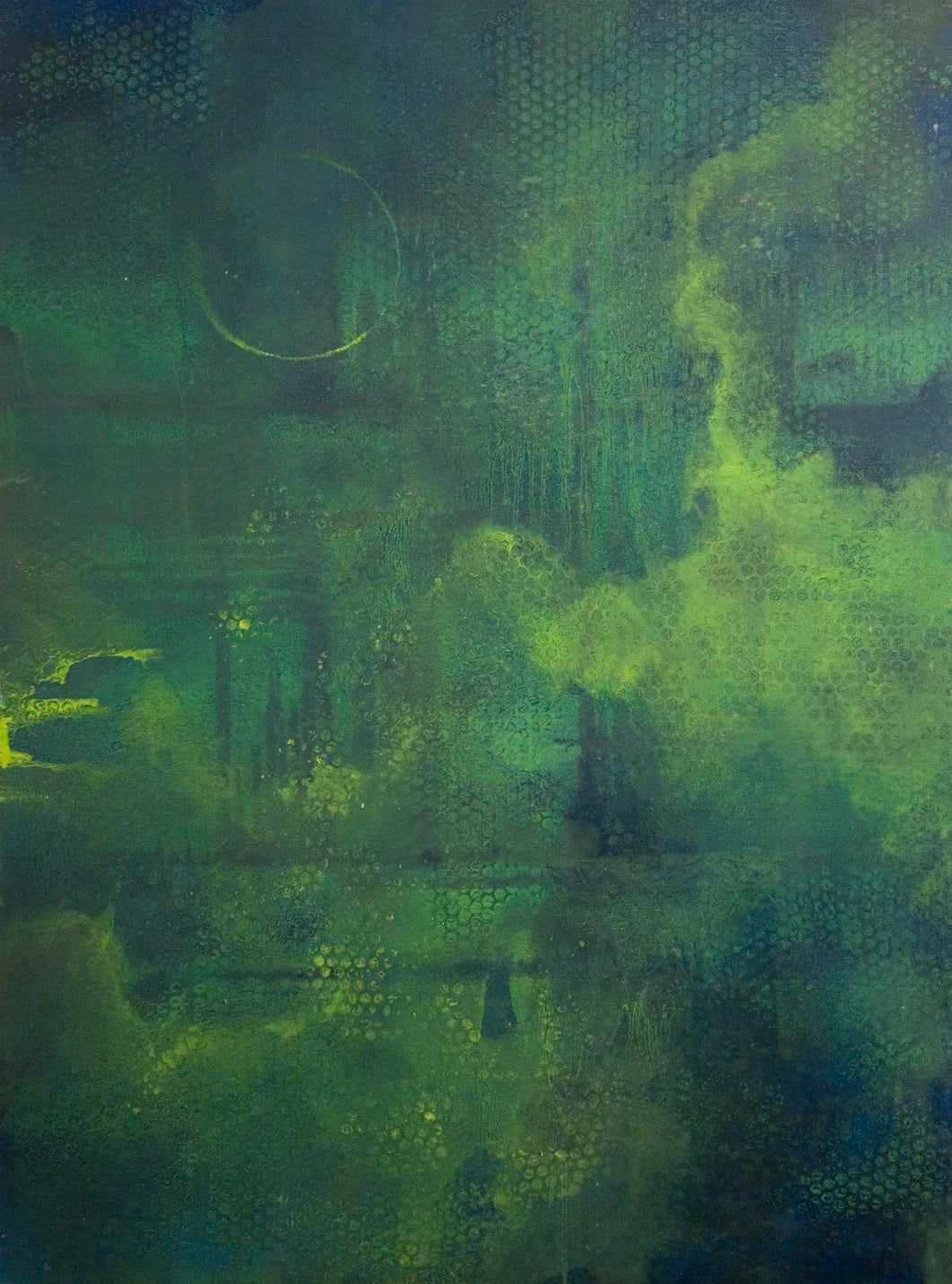 Green moon oil painting