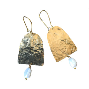 Hand hammered earrings with semi precious stone or pearls