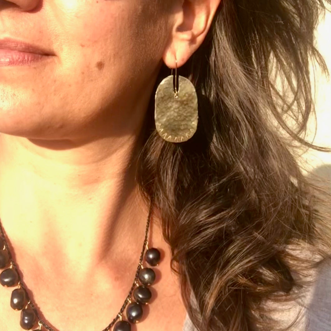 Modern tribal oval hand hammered earrings